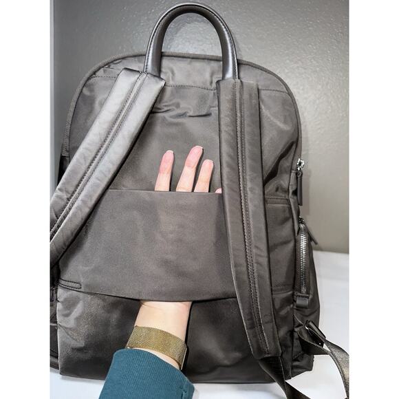 Tumi Voyageur Carson Backpack Taupe Leather Trim Laptop Travel Lightweight Bag - Picture 13 of 15